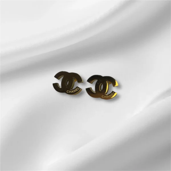 Chanel-Inspired Gold Stainless Steel Stud Earrings - Elegant CC Logo - Image 3